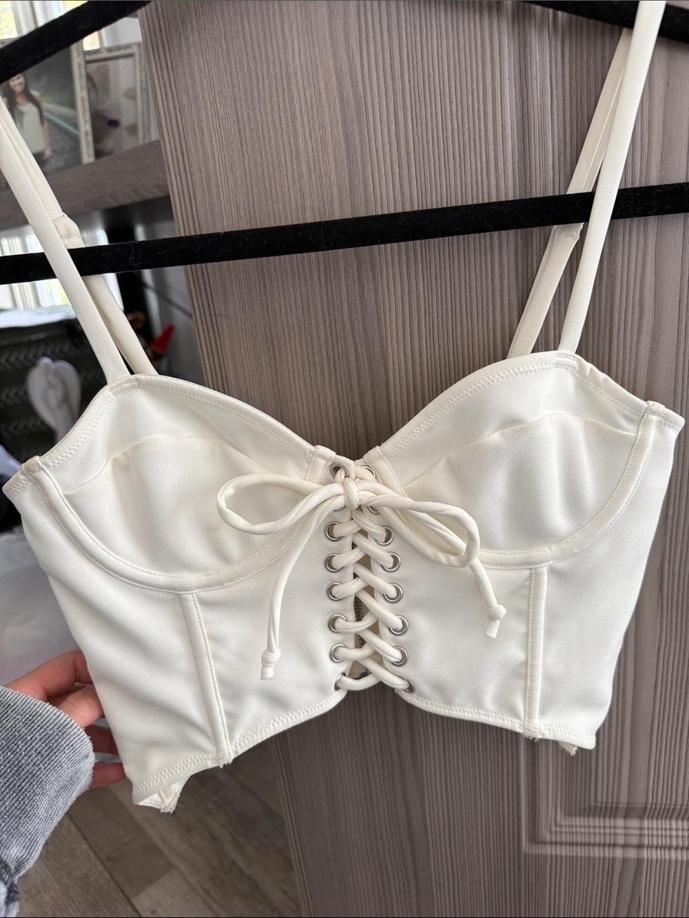 Tiger Mist Ivory Lace-Up Bustier Crop Top